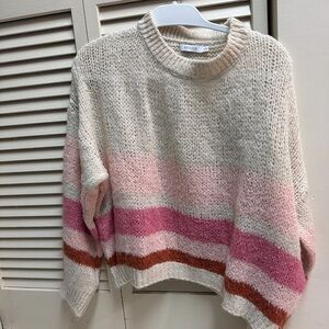 Women's Knit Sweater - Cream, Pink, and Brown